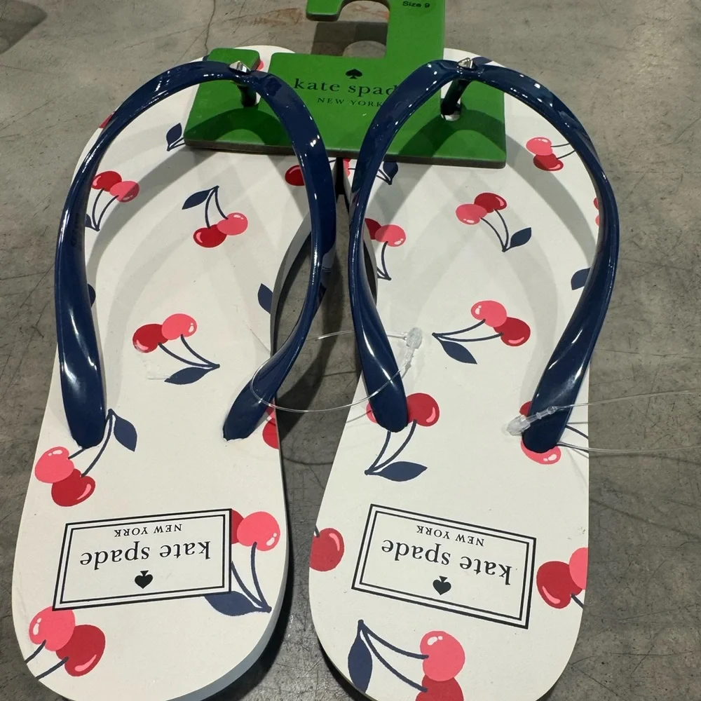 Super stylish ♠️Kate Spade Cherry Pattern Sandles 🍒with Blue Straps- zoom in: